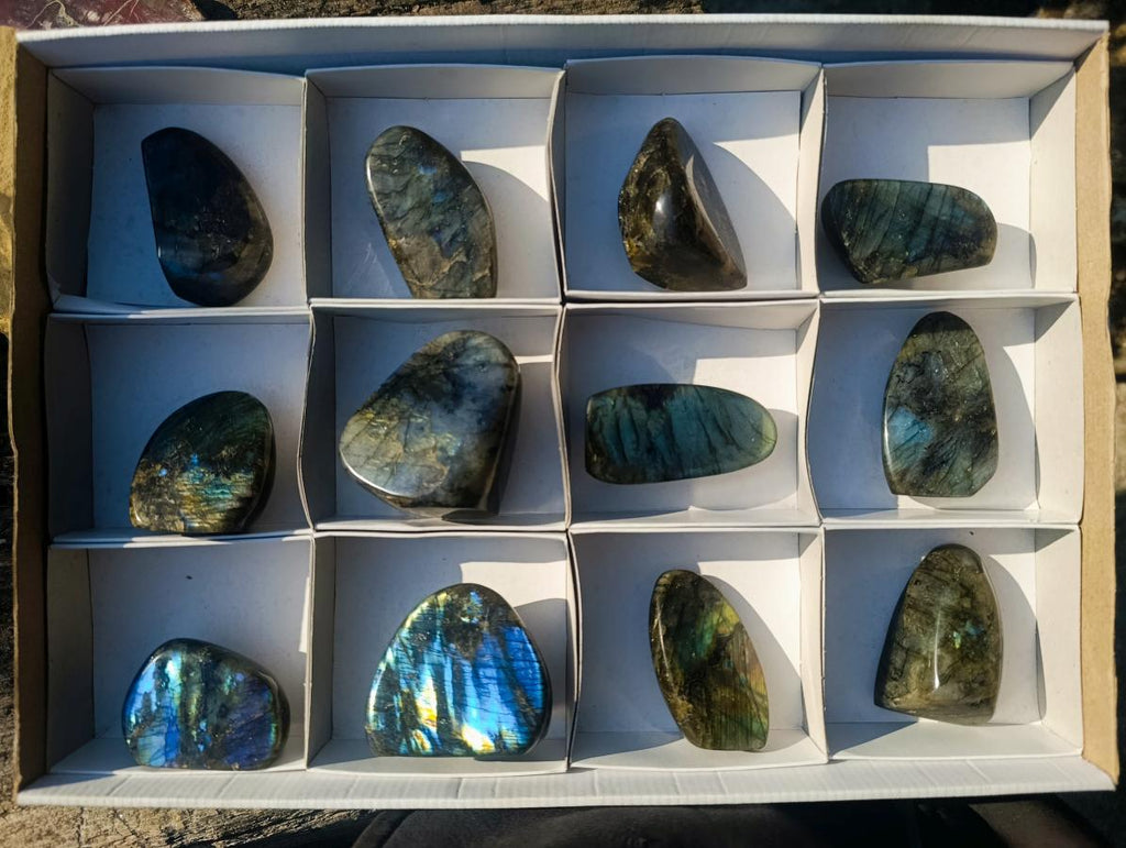 Polished Labradorite Standing Display Pieces x 12 From Madagascar - Toprock Gemstones and Minerals 