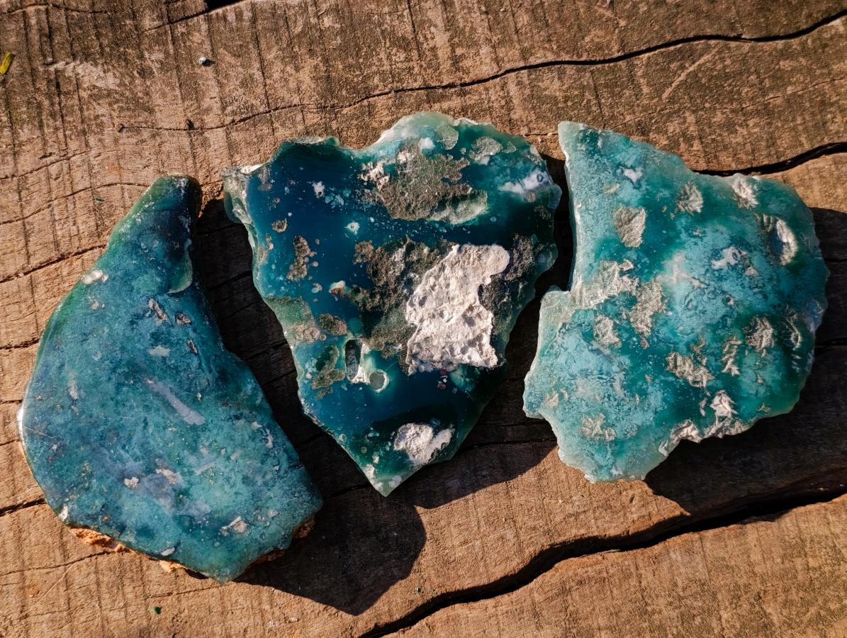 Polished One Side Mtorolite Chrysoprase Slices x 6 From Mutorashanga, Zimbabwe
