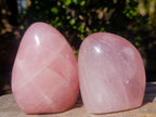 Polished Gemmy Rose Quartz Standing Display Pieces x 2 From Madagascar