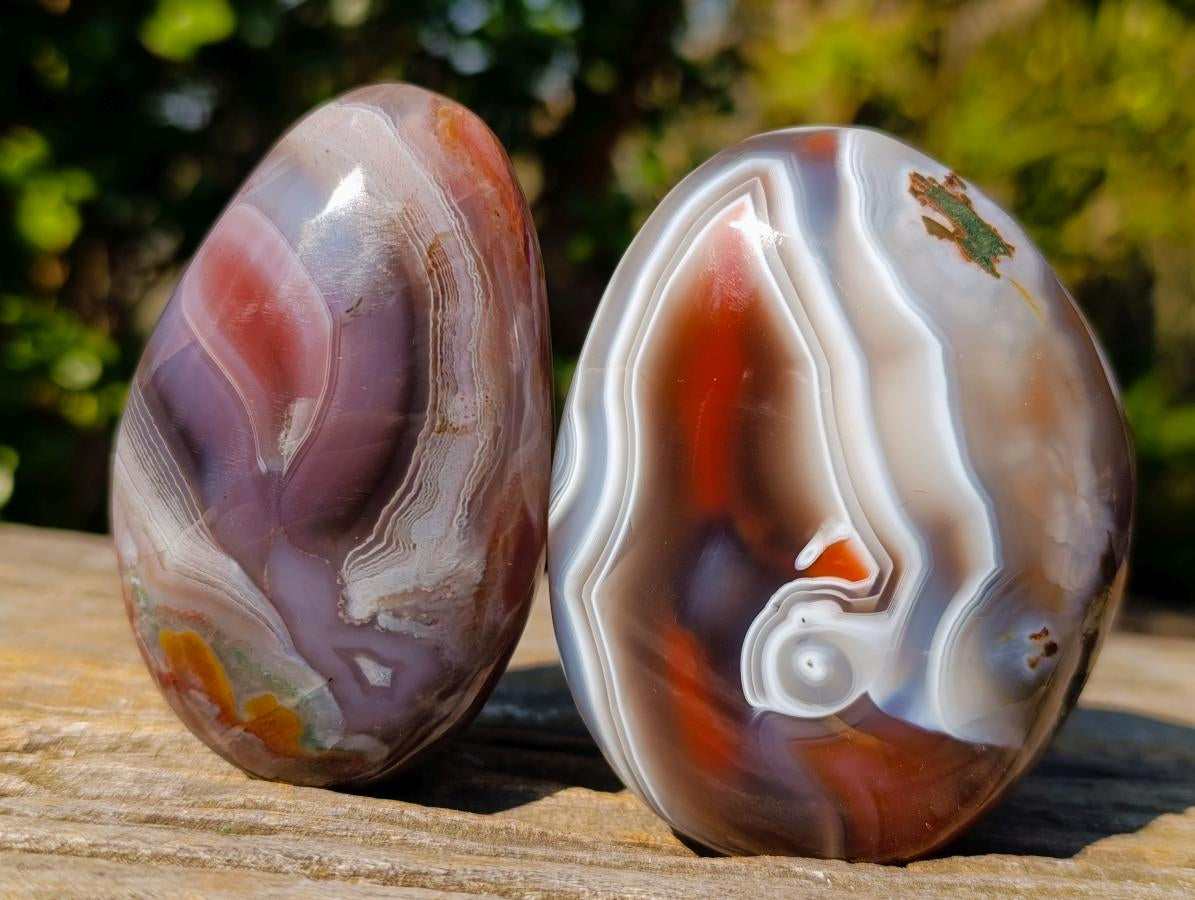 Polished and Natural Large Red Shashe River Agate Galets x 6 From Shashe River, Zimbabwe