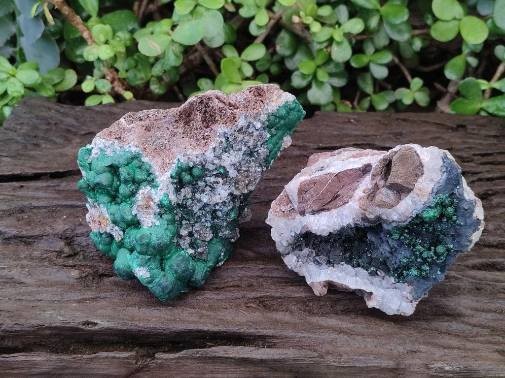 Natural Ball Malachite Specimens on Quartz and Dolomite Matrix x 2 From Mindingi Mine, Kambove, Congo - Toprock Gemstones and Minerals 