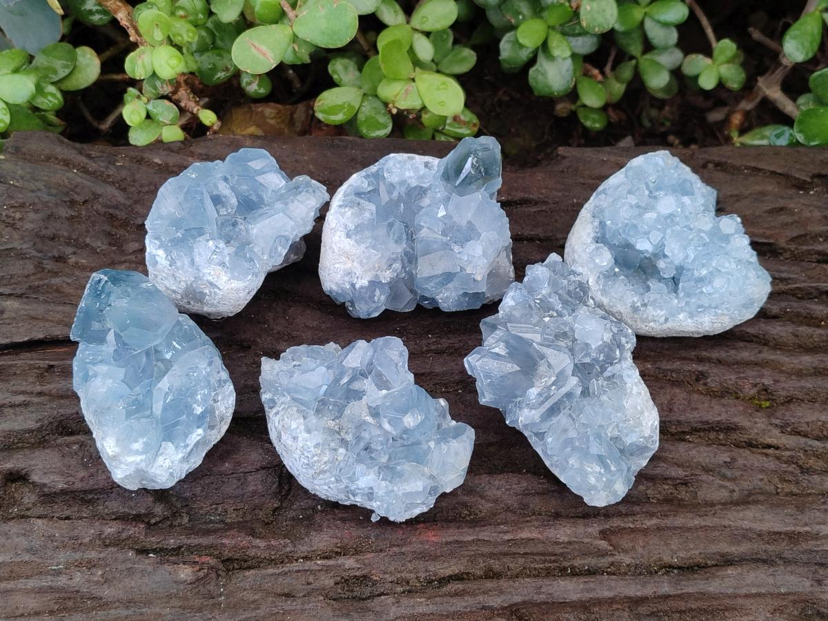 Natural Blue Celestite Specimens x 6 From Sakoany, Madagascar - Toprock Gemstones and Minerals 