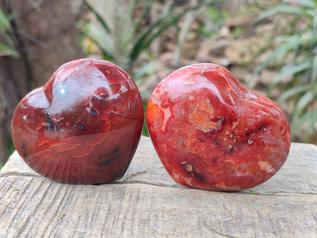 Polished Carnelian Agate Gemstone Hearts x 6 From Madagascar - Toprock Gemstones and Minerals 