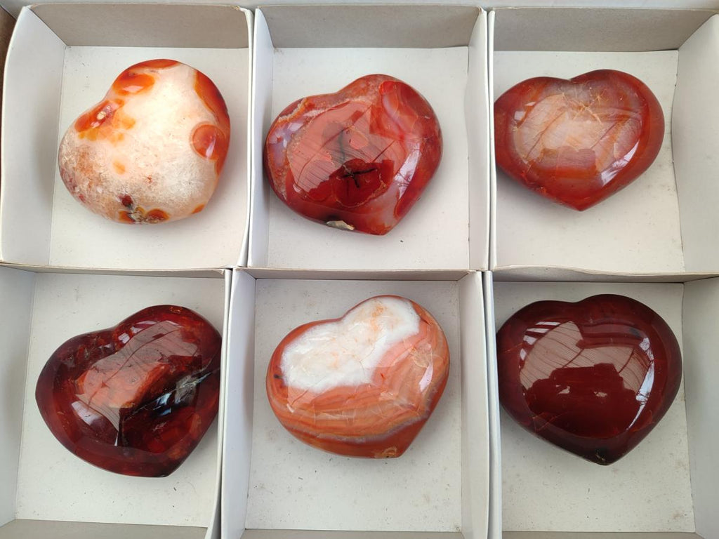 Polished Carnelian Agate Gemstone Hearts x 6 From Madagascar - Toprock Gemstones and Minerals 