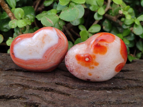 Polished Carnelian Agate Gemstone Hearts x 6 From Madagascar - Toprock Gemstones and Minerals 