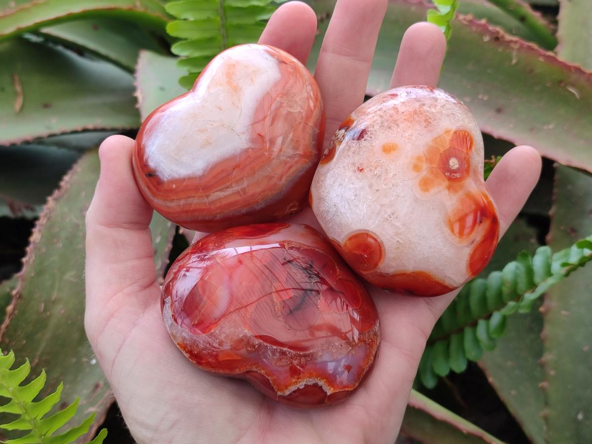 Polished Carnelian Agate Gemstone Hearts x 6 From Madagascar - Toprock Gemstones and Minerals 