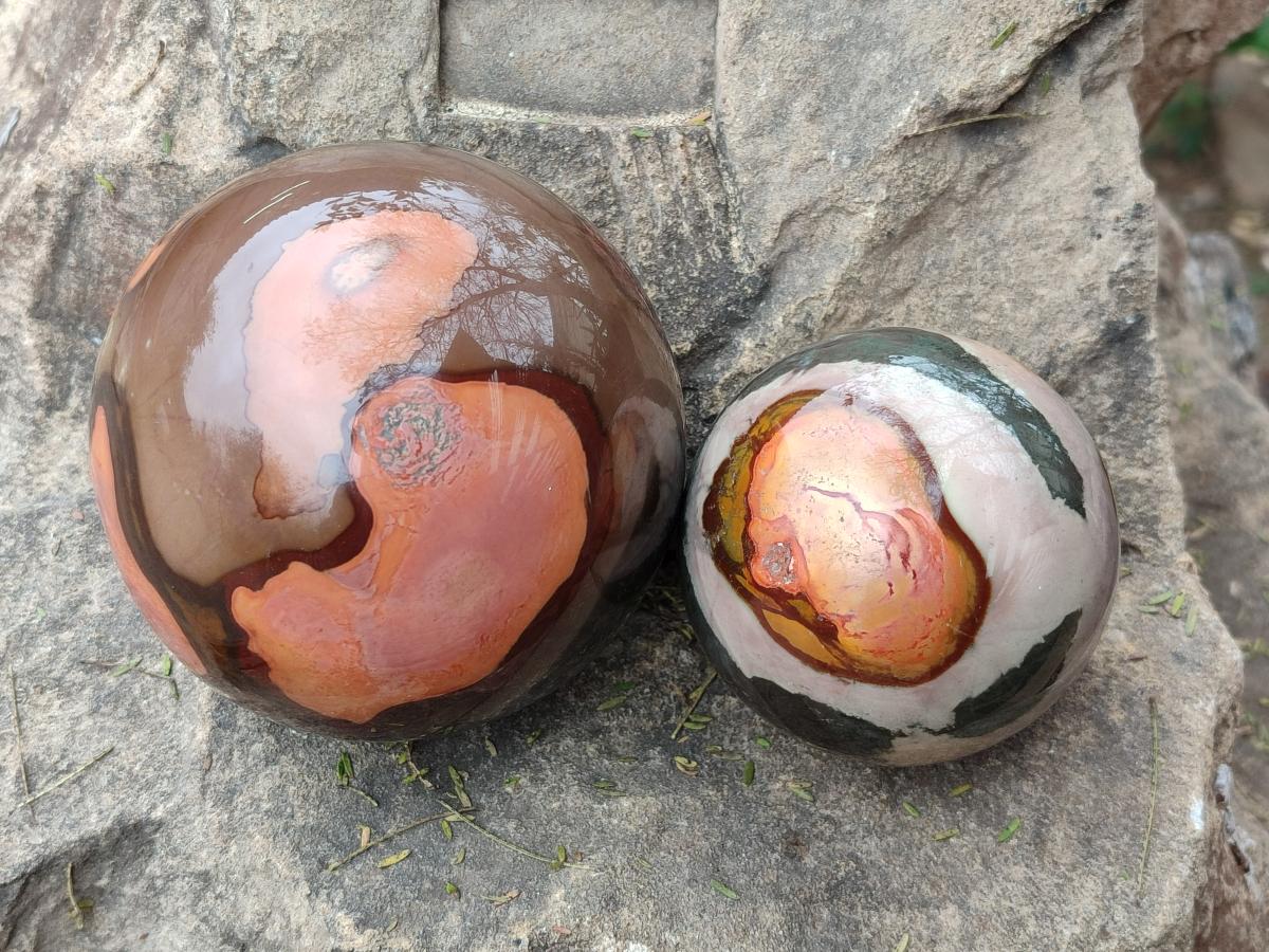 Polished Polychrome Jasper Spheres x 2 From Androka, Madagascar - Toprock Gemstones and Minerals 