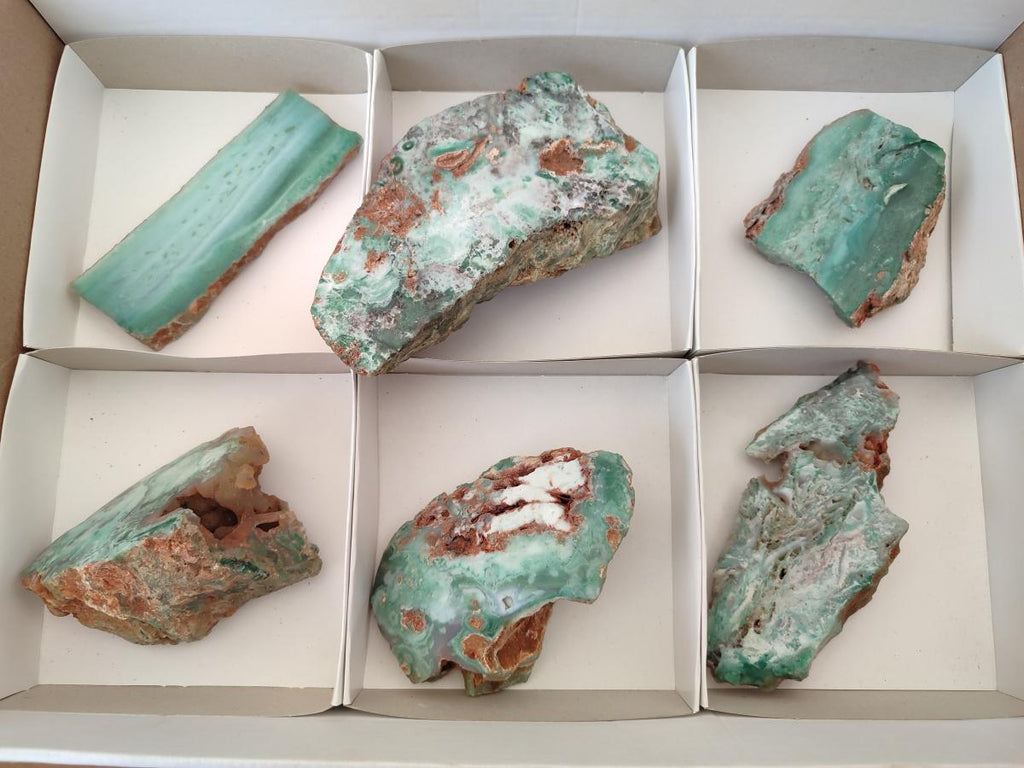 Polished One Side Great Dyke Mtorolite Chrysoprase Slices x 6 From Great Dyke Mountain Range, Zimbabwe - Toprock Gemstones and Minerals 