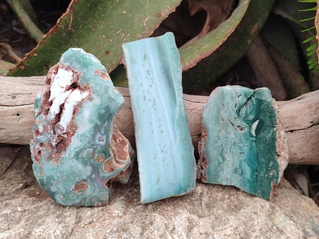 Polished One Side Great Dyke Mtorolite Chrysoprase Slices x 6 From Great Dyke Mountain Range, Zimbabwe - Toprock Gemstones and Minerals 