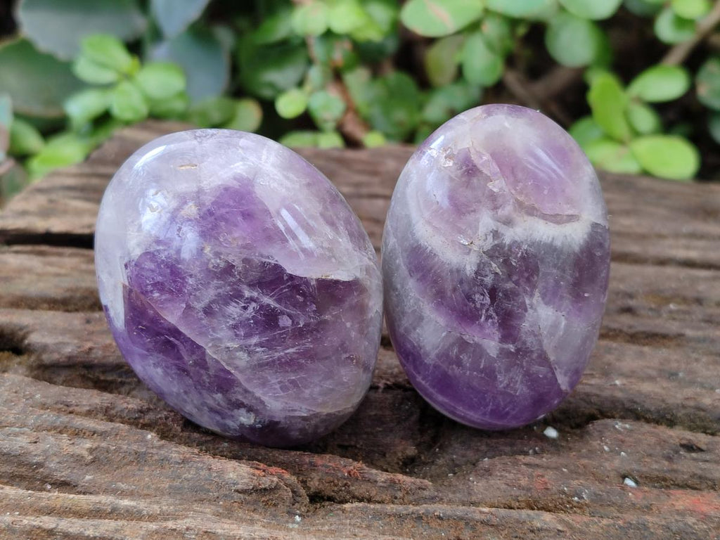 Polished Large Chevron Amethyst Galets x 12 From Madagascar - Toprock Gemstones and Minerals 