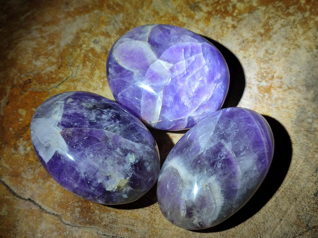 Polished Large Chevron Amethyst Galets x 12 From Madagascar - Toprock Gemstones and Minerals 