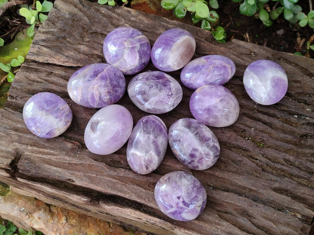 Polished Large Chevron Amethyst Galets x 12 From Madagascar - Toprock Gemstones and Minerals 