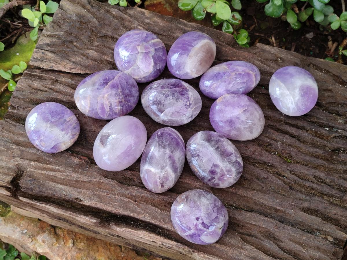Polished Large Chevron Amethyst Galets x 12 From Madagascar - Toprock Gemstones and Minerals 