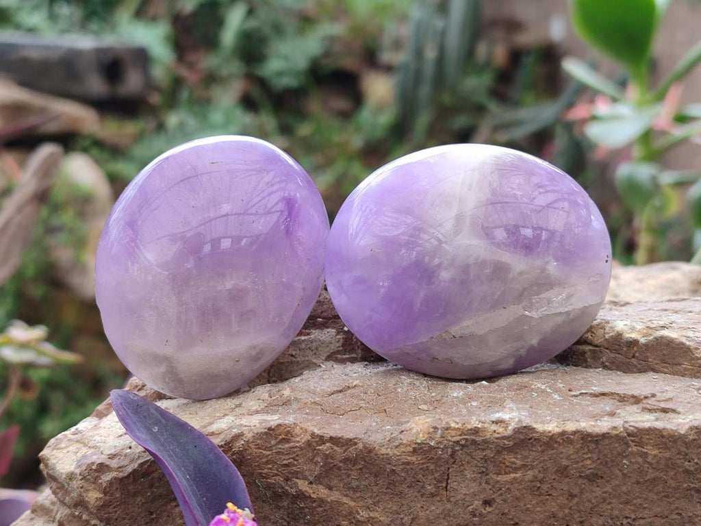 Polished Large Chevron Amethyst Galets x 12 From Madagascar - Toprock Gemstones and Minerals 