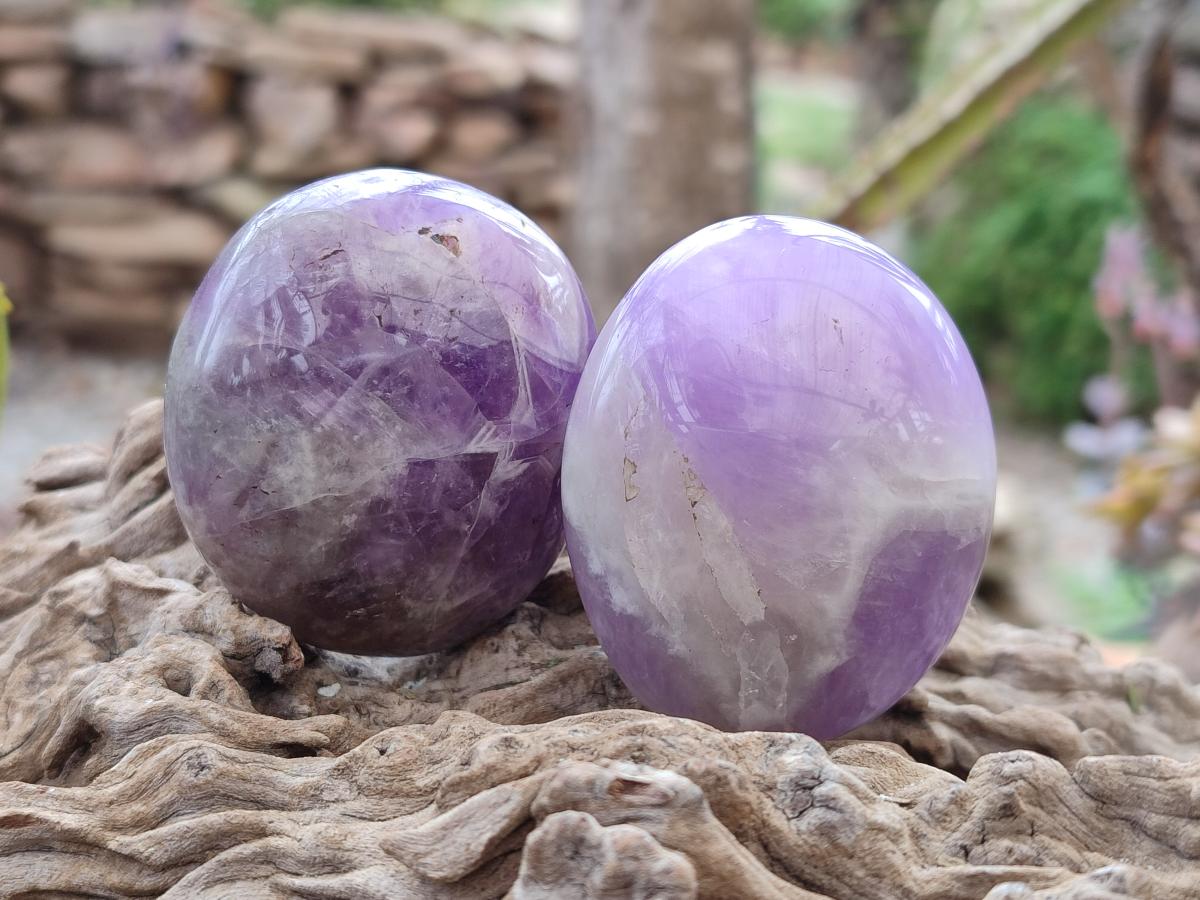 Polished Large Chevron Amethyst Galets x 12 From Madagascar - Toprock Gemstones and Minerals 