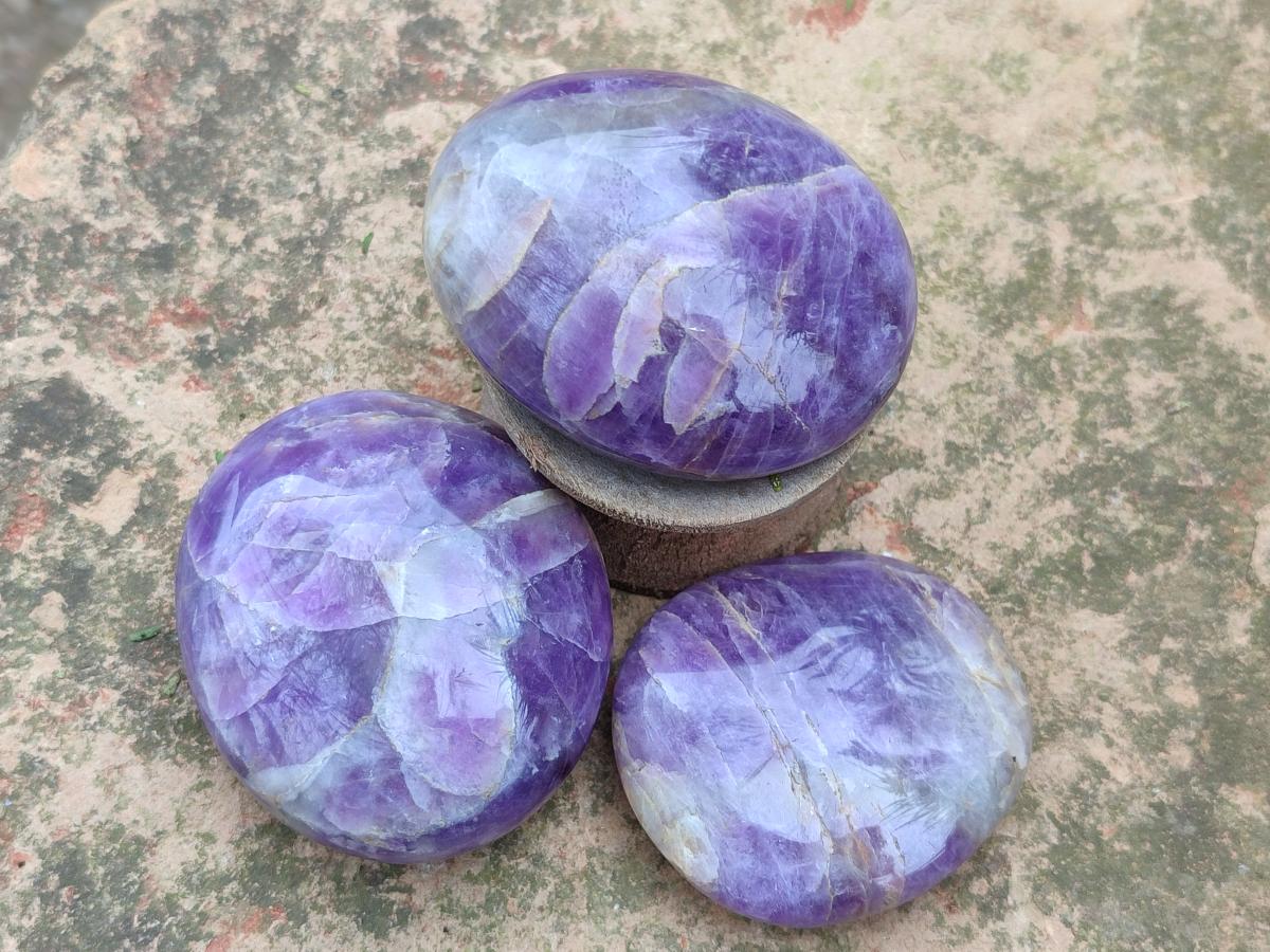 Polished Large Chevron Amethyst Galets x 12 From Madagascar - Toprock Gemstones and Minerals 