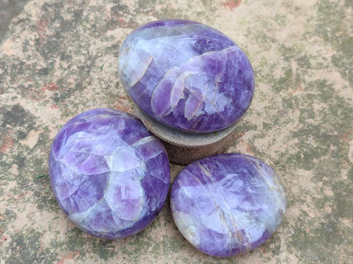 Polished Large Chevron Amethyst Galets x 12 From Madagascar - Toprock Gemstones and Minerals 