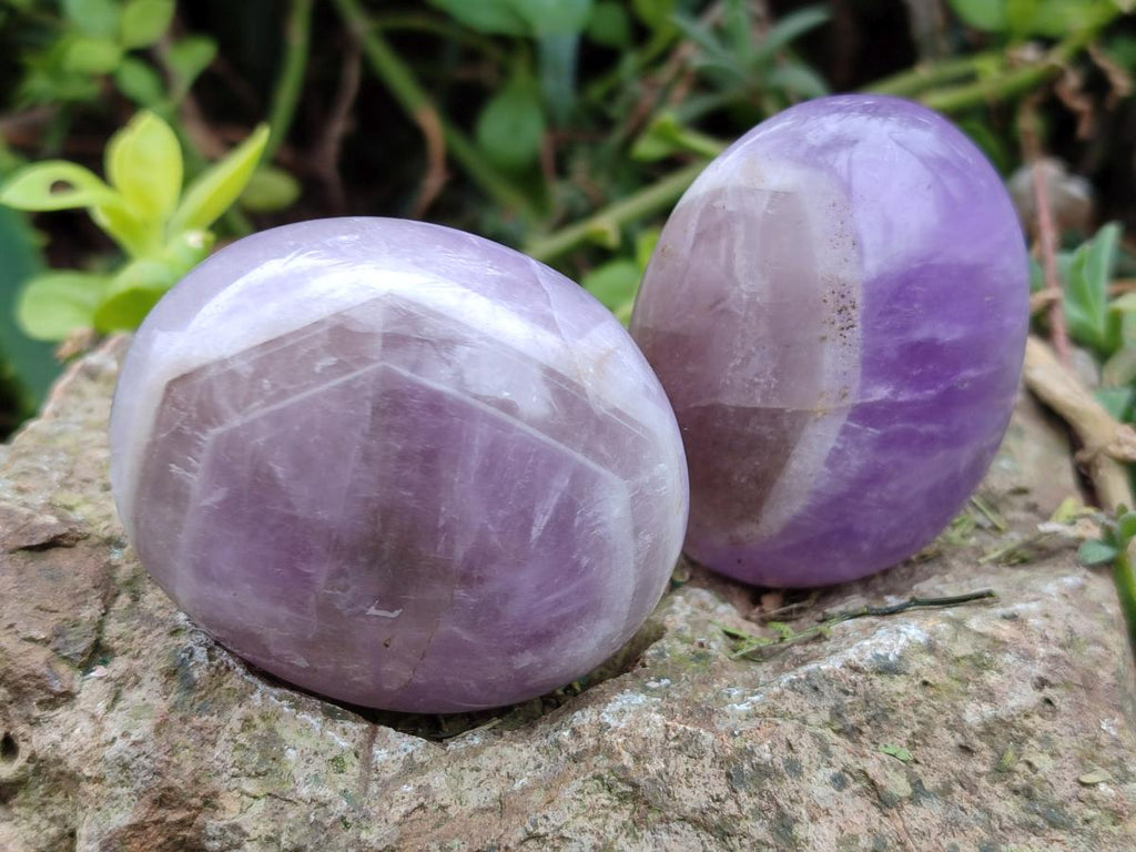 Polished Large Chevron Amethyst Galets x 12 From Madagascar - Toprock Gemstones and Minerals 