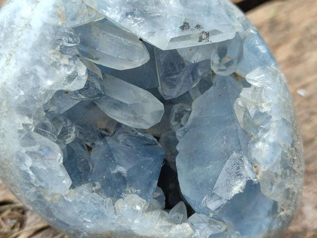 Polished and Natural Blue Celestite Eggs x 2 From Sakoany, Madagascar