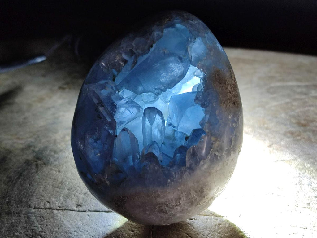 Polished and Natural Blue Celestite Eggs x 2 From Sakoany, Madagascar