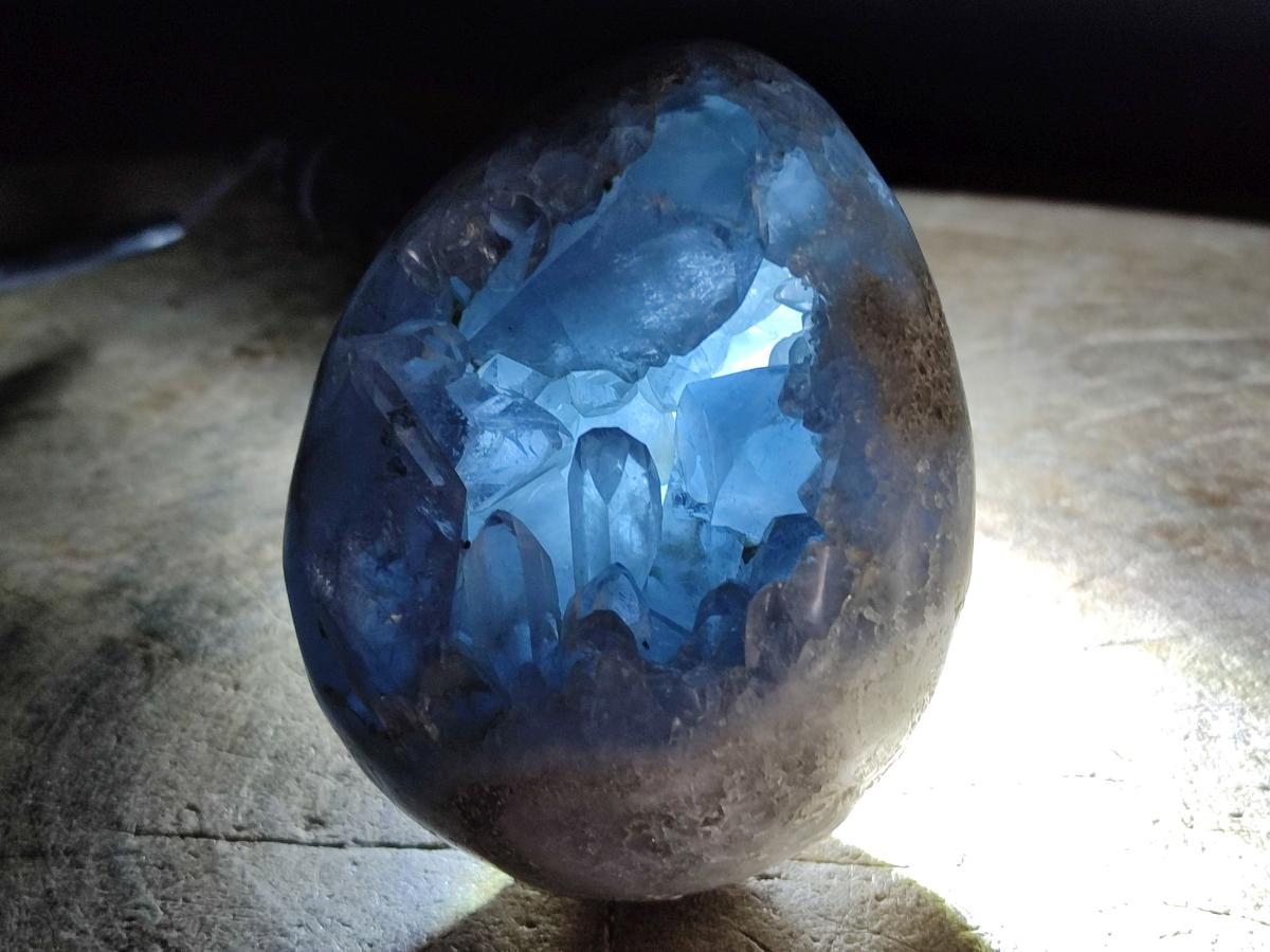 Polished and Natural Blue Celestite Eggs x 2 From Sakoany, Madagascar