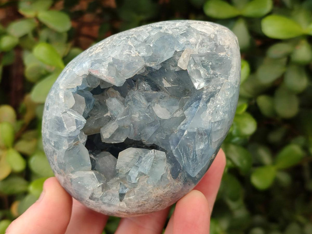 Polished and Natural Blue Celestite Eggs x 2 From Sakoany, Madagascar