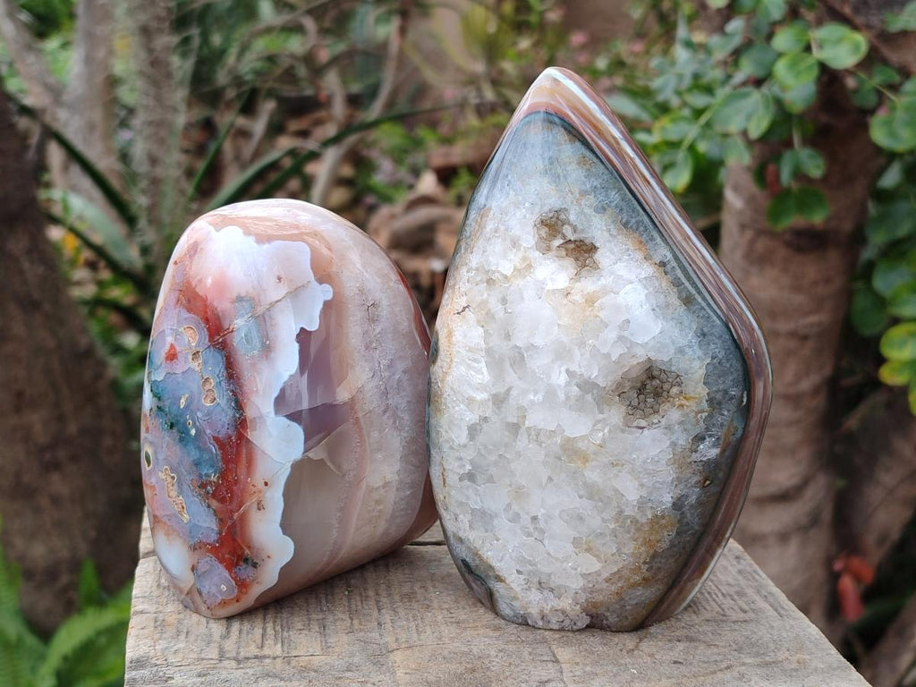 Polished and Natural Red Shashe River Sardonyx Agate Standing Display Pieces x 2 From Shashe River, Zimbabwe
