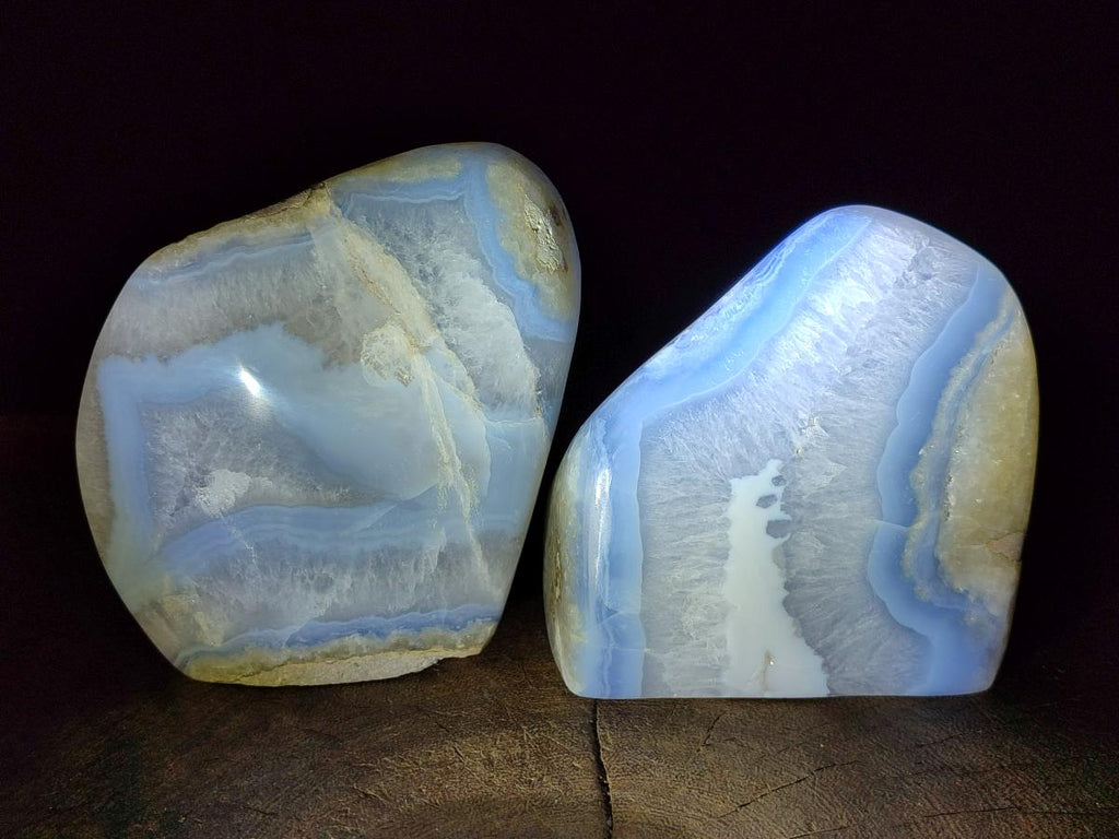 Polished Blue Lace Agate Standing Display Pieces x 2 From Nsanje, Malawi