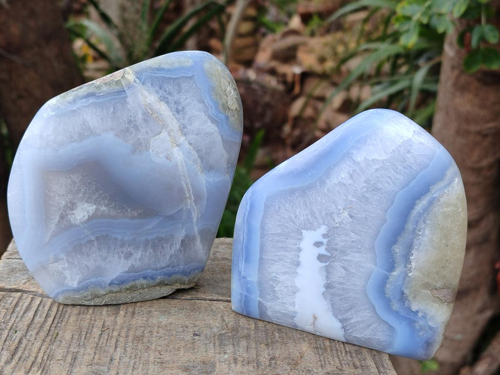 Polished Blue Lace Agate Standing Display Pieces x 2 From Nsanje, Malawi