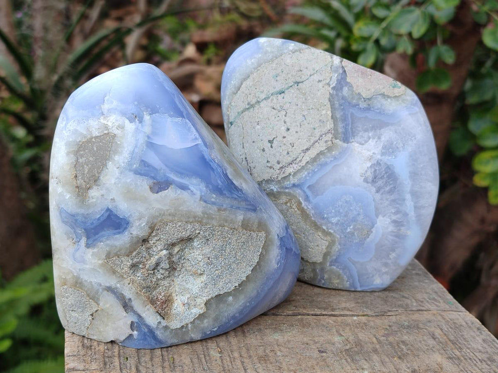 Polished Blue Lace Agate Standing Display Pieces x 2 From Nsanje, Malawi