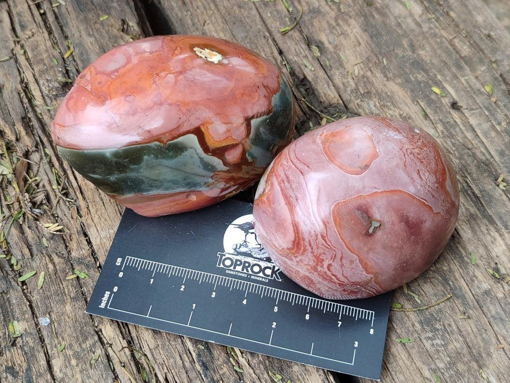 Polished One Side Polychrome Jasper Nodules x 12 From Androka, Madagascar
