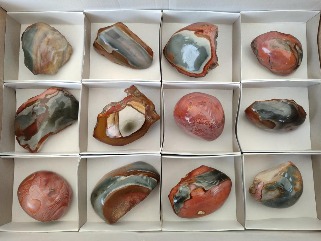 Polished One Side Polychrome Jasper Nodules x 12 From Androka, Madagascar