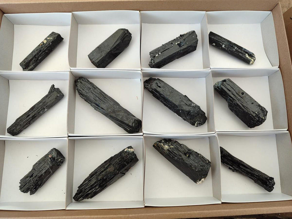 Natural Schorl Black Tourmaline Crystal Specimens x 12 From Erongo, Namibia