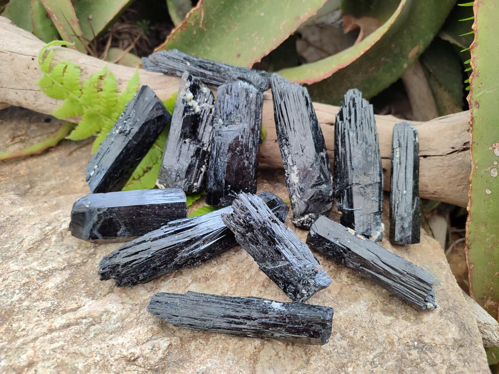 Natural Schorl Black Tourmaline Crystal Specimens x 12 From Erongo, Namibia
