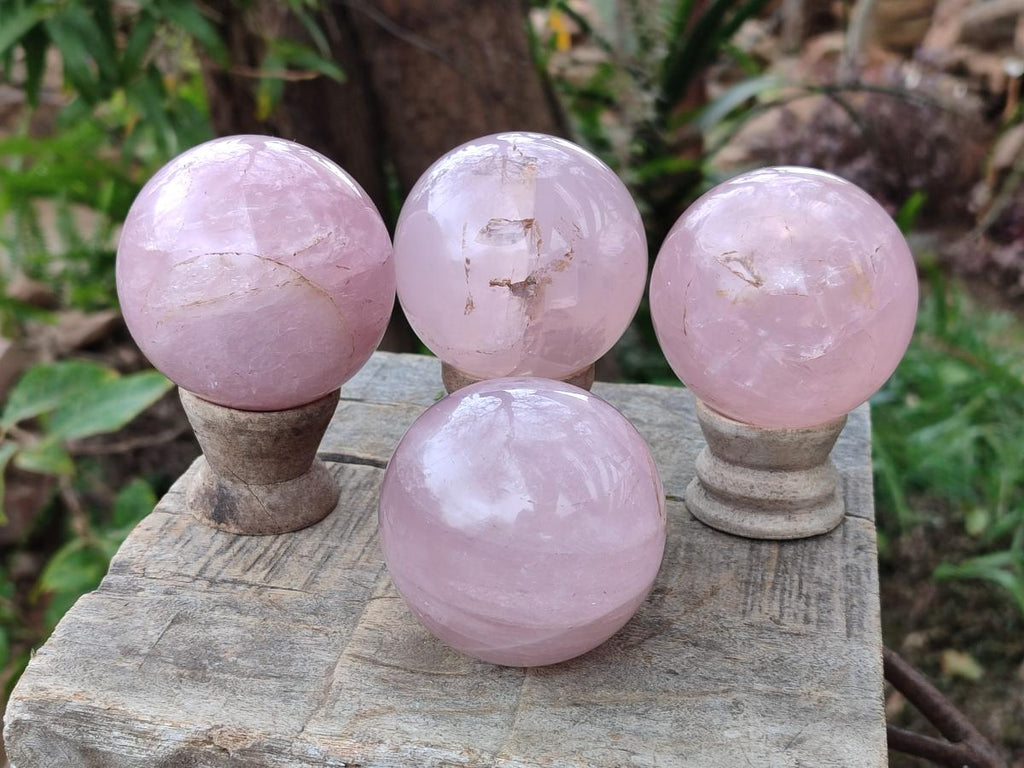 Polished Gemmy Rose Quartz Spheres x 4 From Madagascar