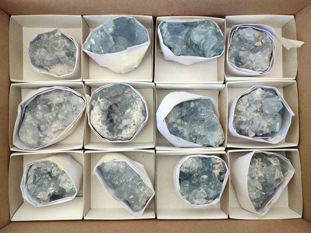 Natural Blue Celestite Specimens x 12 From Sakoany, Madagascar