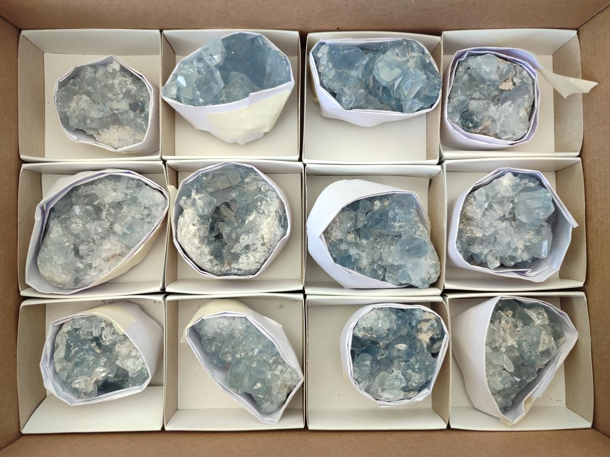 Natural Blue Celestite Specimens x 12 From Sakoany, Madagascar