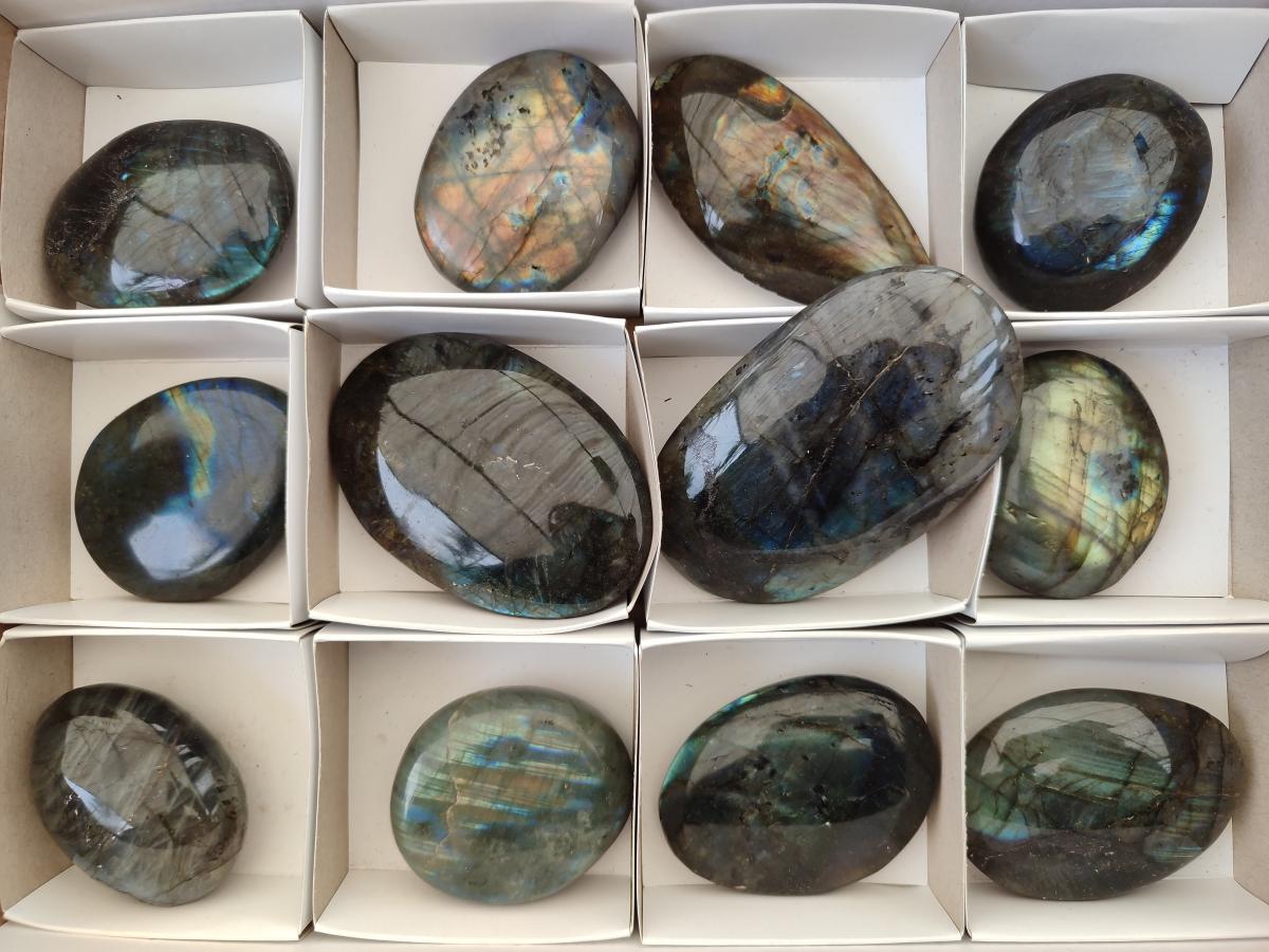 Polished Labradorite Palm Stones x 12 From Madagascar
