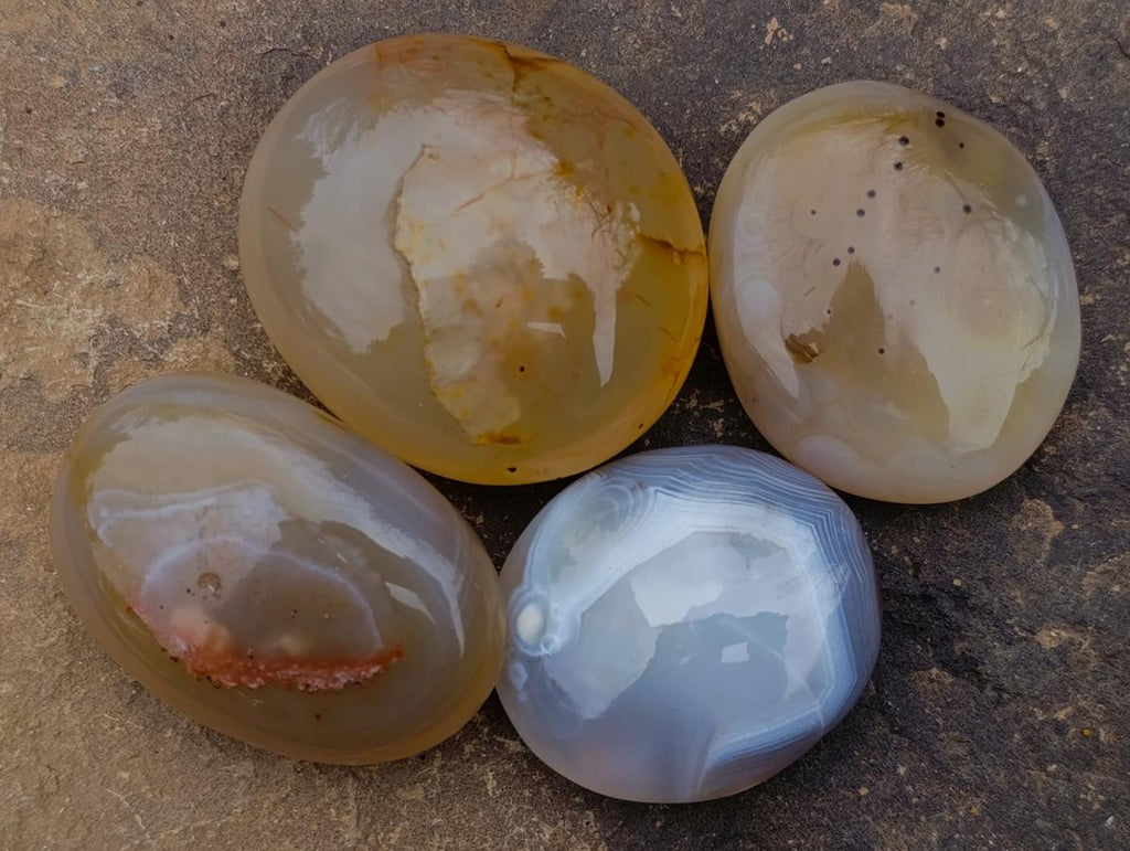 Polished Banded Agate Galets x 24 From Madagascar