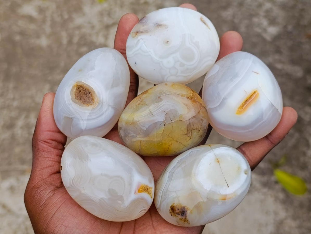 Polished Banded Agate Galets x 24 From Madagascar