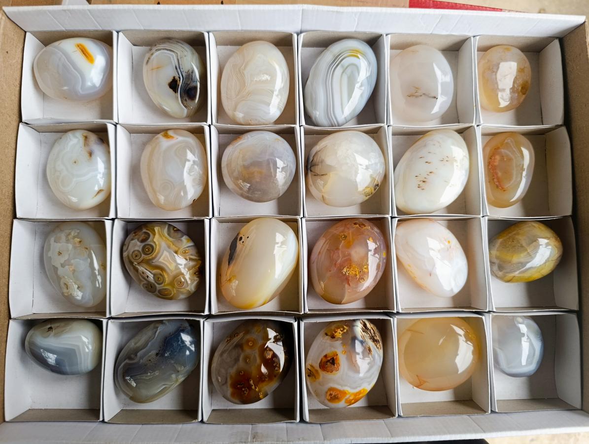 Polished Banded Agate Galets x 24 From Madagascar