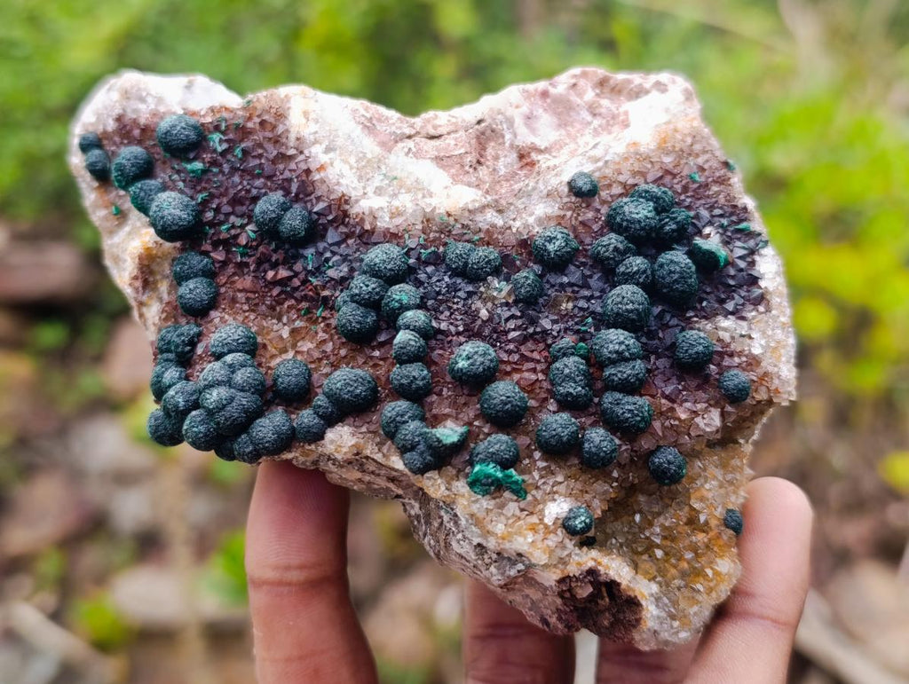 Natural Ball Malachite Specimens on Quartz and Dolomite Matrix x 2 From Mindingi Mine, Kambove, Congo
