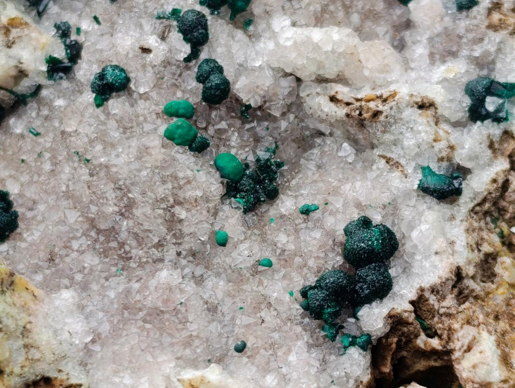 Natural Ball Malachite Specimens on Quartz and Dolomite Matrix x 2 From Mindingi Mine, Kambove, Congo