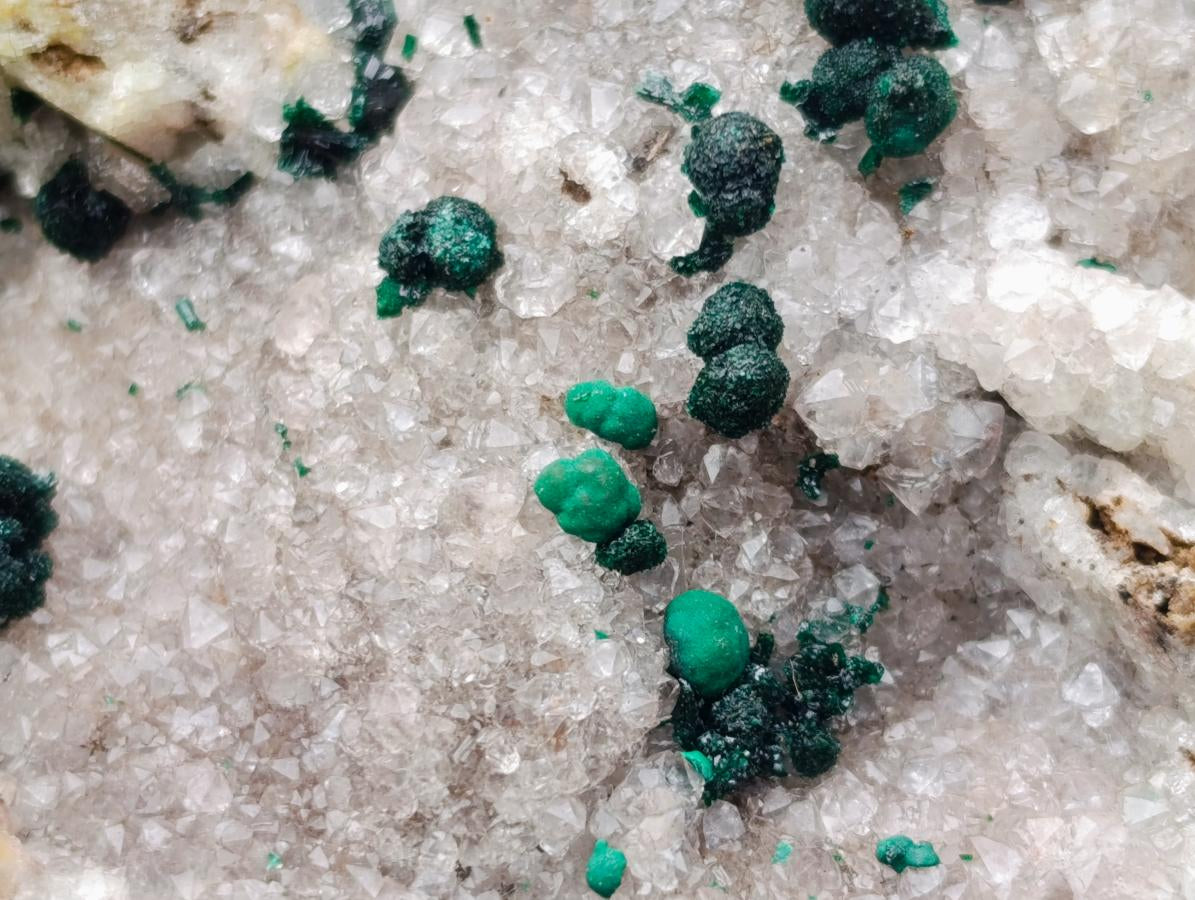 Natural Ball Malachite Specimens on Quartz and Dolomite Matrix x 2 From Mindingi Mine, Kambove, Congo
