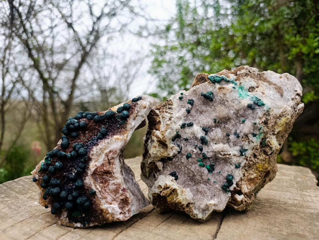 Natural Ball Malachite Specimens on Quartz and Dolomite Matrix x 2 From Mindingi Mine, Kambove, Congo