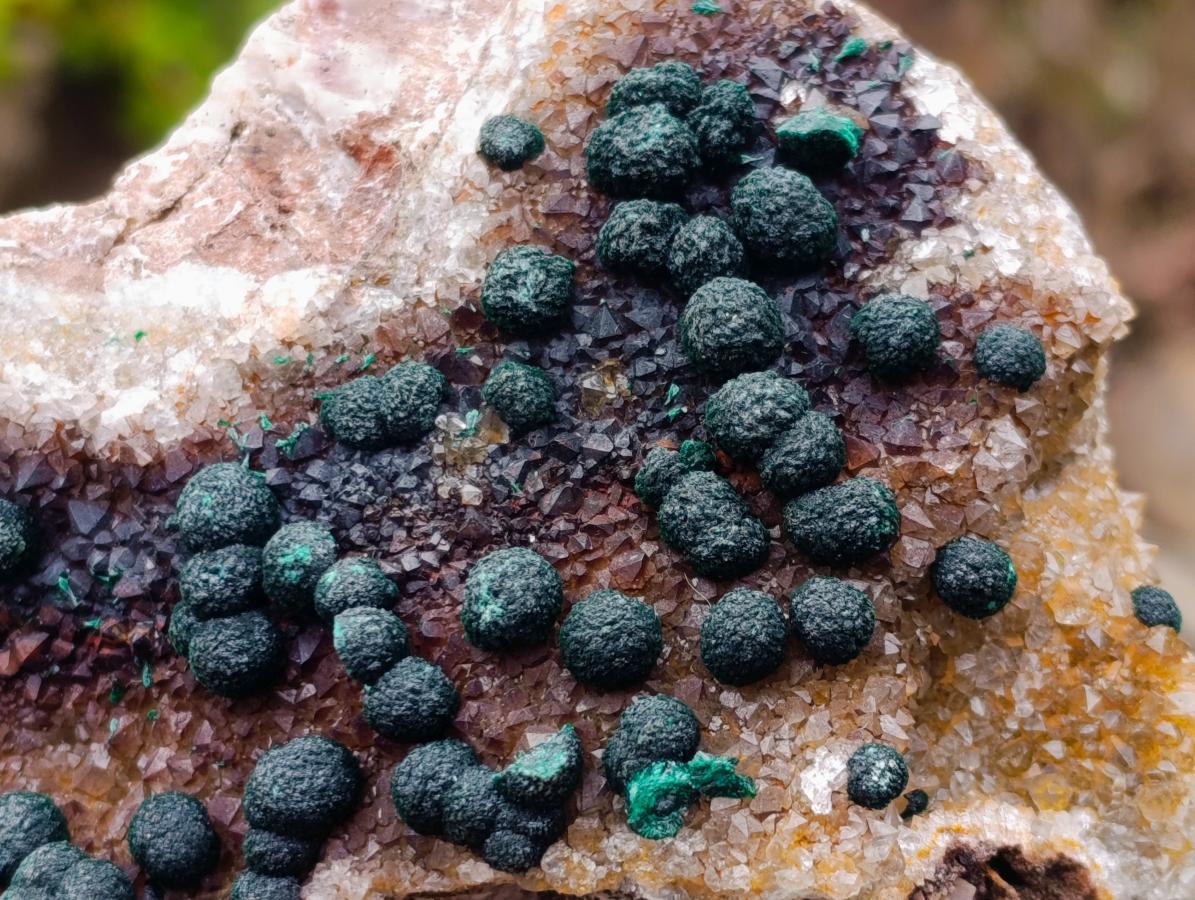 Natural Ball Malachite Specimens on Quartz and Dolomite Matrix x 2 From Mindingi Mine, Kambove, Congo