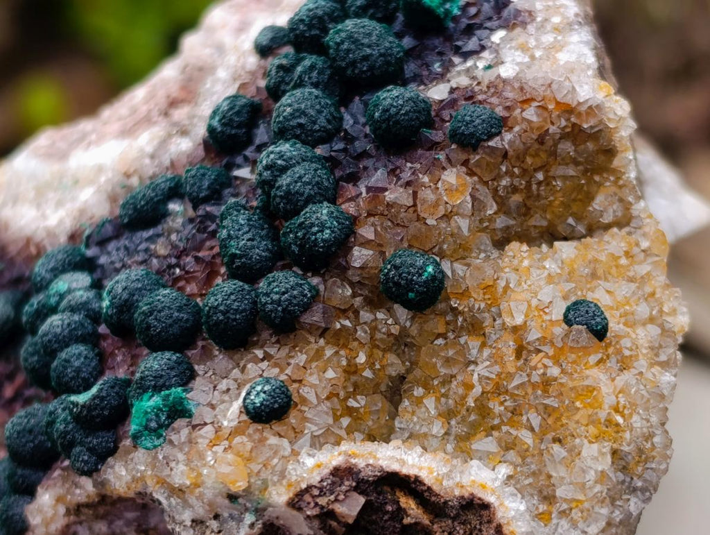 Natural Ball Malachite Specimens on Quartz and Dolomite Matrix x 2 From Mindingi Mine, Kambove, Congo
