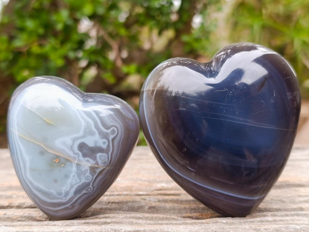 Polished Banded Agate Hearts x 6 From Madagascar