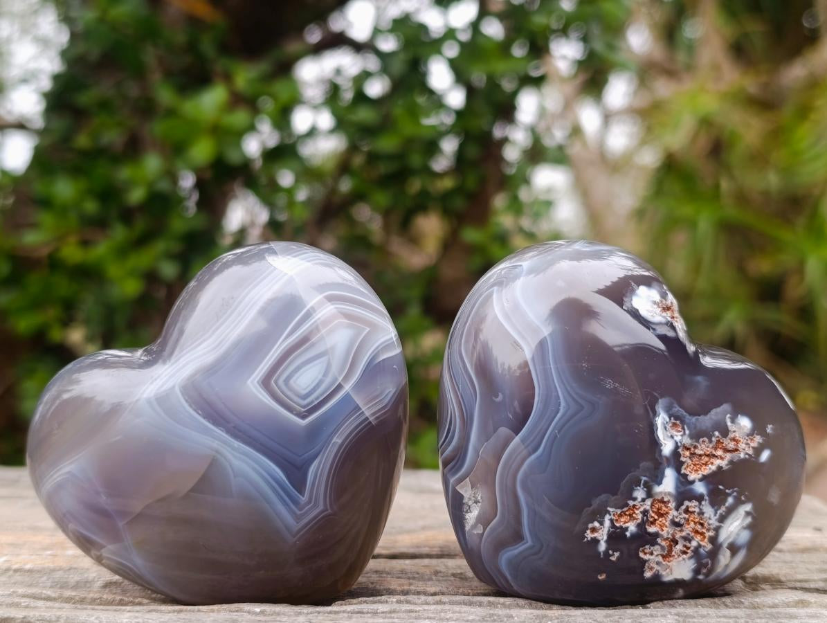 Polished Banded Agate Hearts x 6 From Madagascar