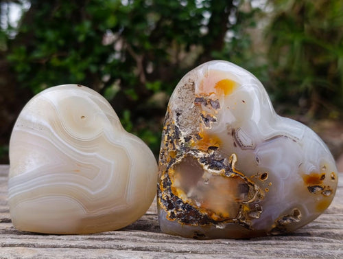 Polished Banded Agate Hearts x 6 From Madagascar